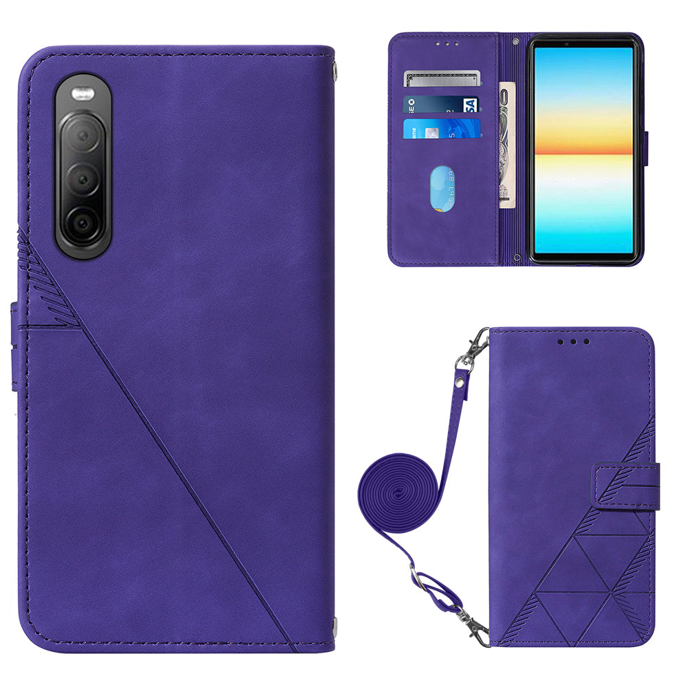 YB Imprinting Series-2 For Sony Xperia 10 V Phone Leather Case Wallet Stand Imprinted Line Cover