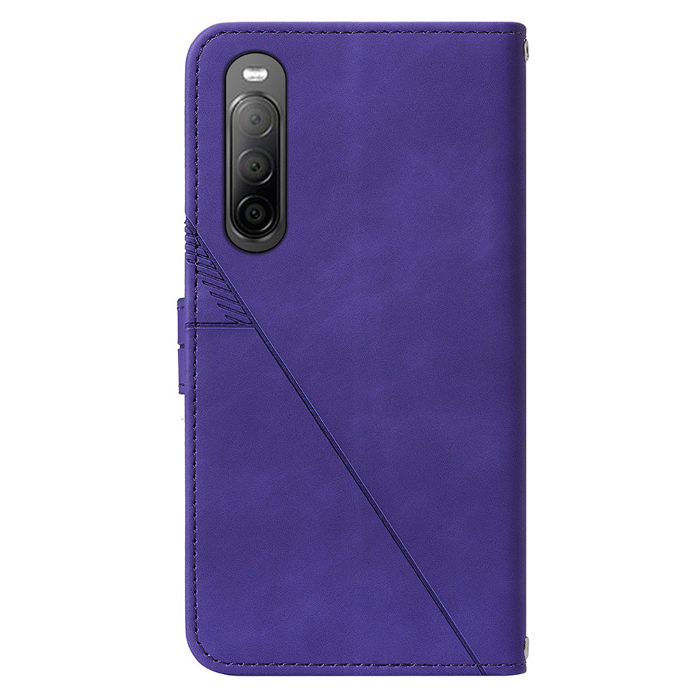 YB Imprinting Series-2 For Sony Xperia 10 V Phone Leather Case Wallet Stand Imprinted Line Cover