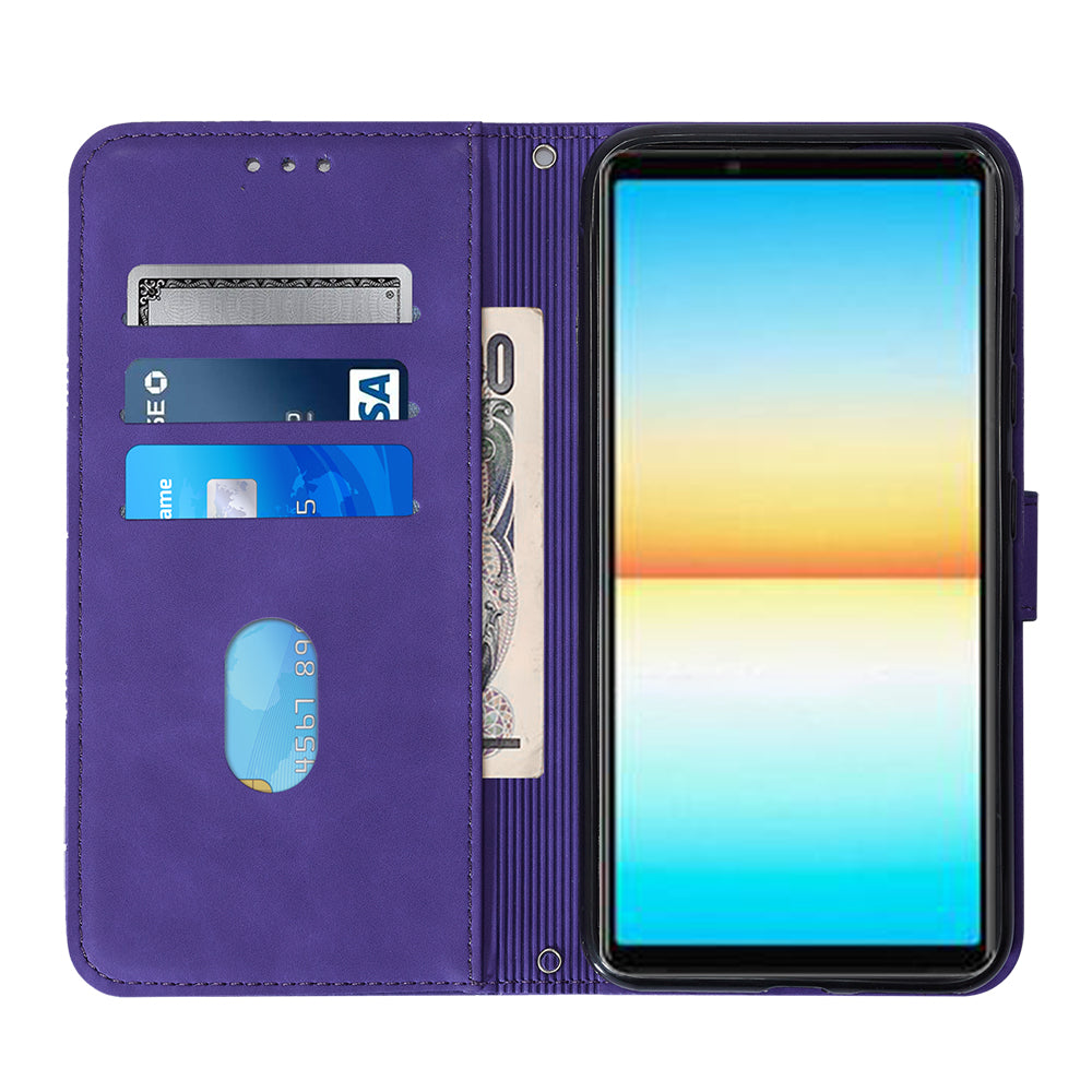 YB Imprinting Series-2 For Sony Xperia 10 V Phone Leather Case Wallet Stand Imprinted Line Cover