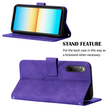 YB Imprinting Series-2 For Sony Xperia 10 V Phone Leather Case Wallet Stand Imprinted Line Cover