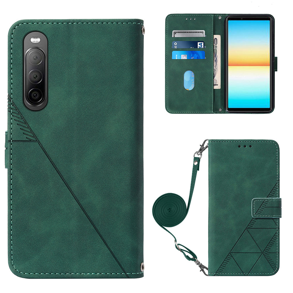 YB Imprinting Series-2 For Sony Xperia 10 V Phone Leather Case Wallet Stand Imprinted Line Cover