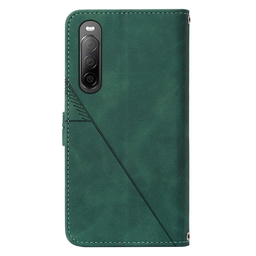 YB Imprinting Series-2 For Sony Xperia 10 V Phone Leather Case Wallet Stand Imprinted Line Cover