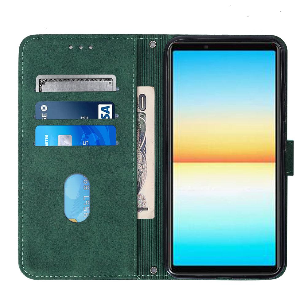 YB Imprinting Series-2 For Sony Xperia 10 V Phone Leather Case Wallet Stand Imprinted Line Cover
