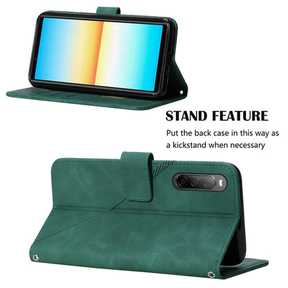 YB Imprinting Series-2 For Sony Xperia 10 V Phone Leather Case Wallet Stand Imprinted Line Cover