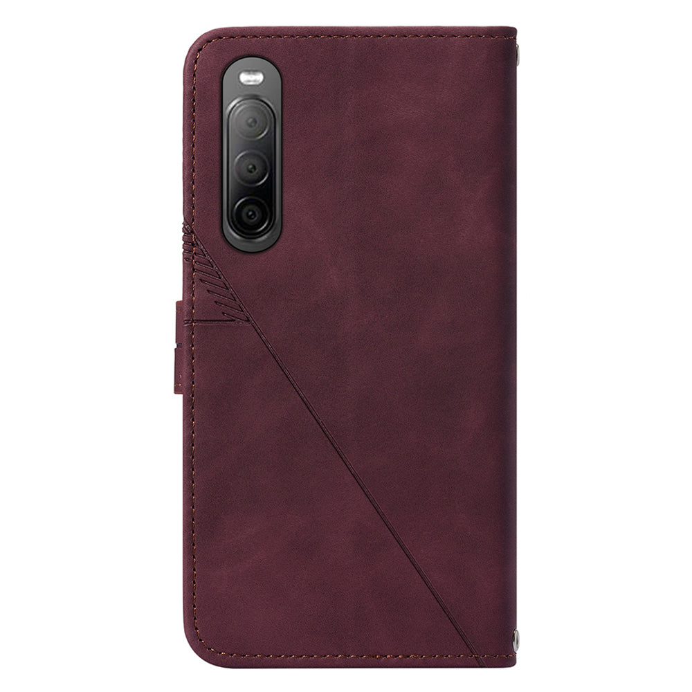 YB Imprinting Series-2 For Sony Xperia 10 V Phone Leather Case Wallet Stand Imprinted Line Cover