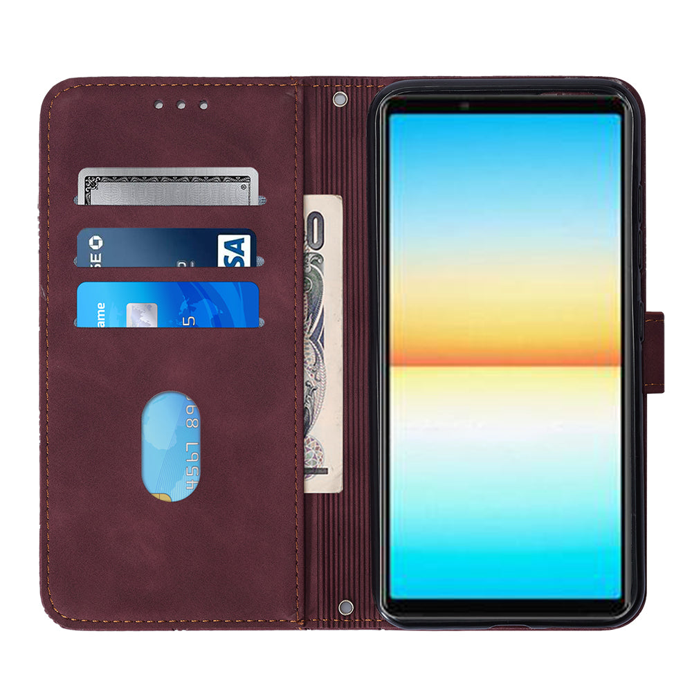 YB Imprinting Series-2 For Sony Xperia 10 V Phone Leather Case Wallet Stand Imprinted Line Cover