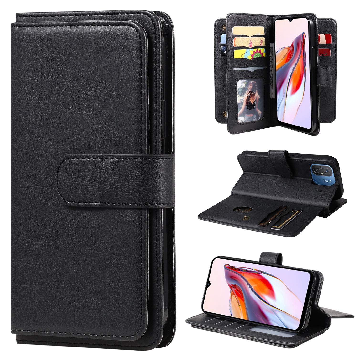 KT Multi-functional Series-1 for Xiaomi Redmi 12C 4G / 11A 4G Leather Phone Cover 10 Card Slots Stand Wallet Case