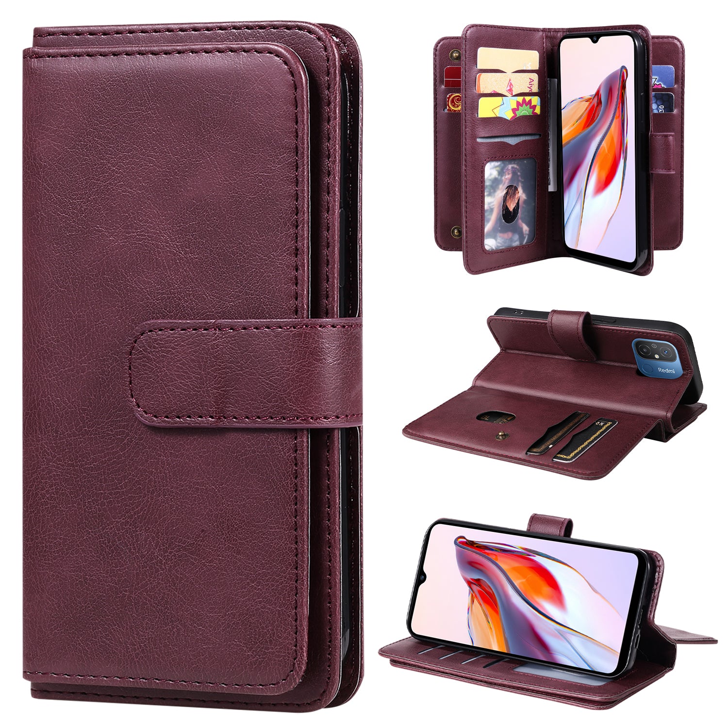 KT Multi-functional Series-1 for Xiaomi Redmi 12C 4G / 11A 4G Leather Phone Cover 10 Card Slots Stand Wallet Case
