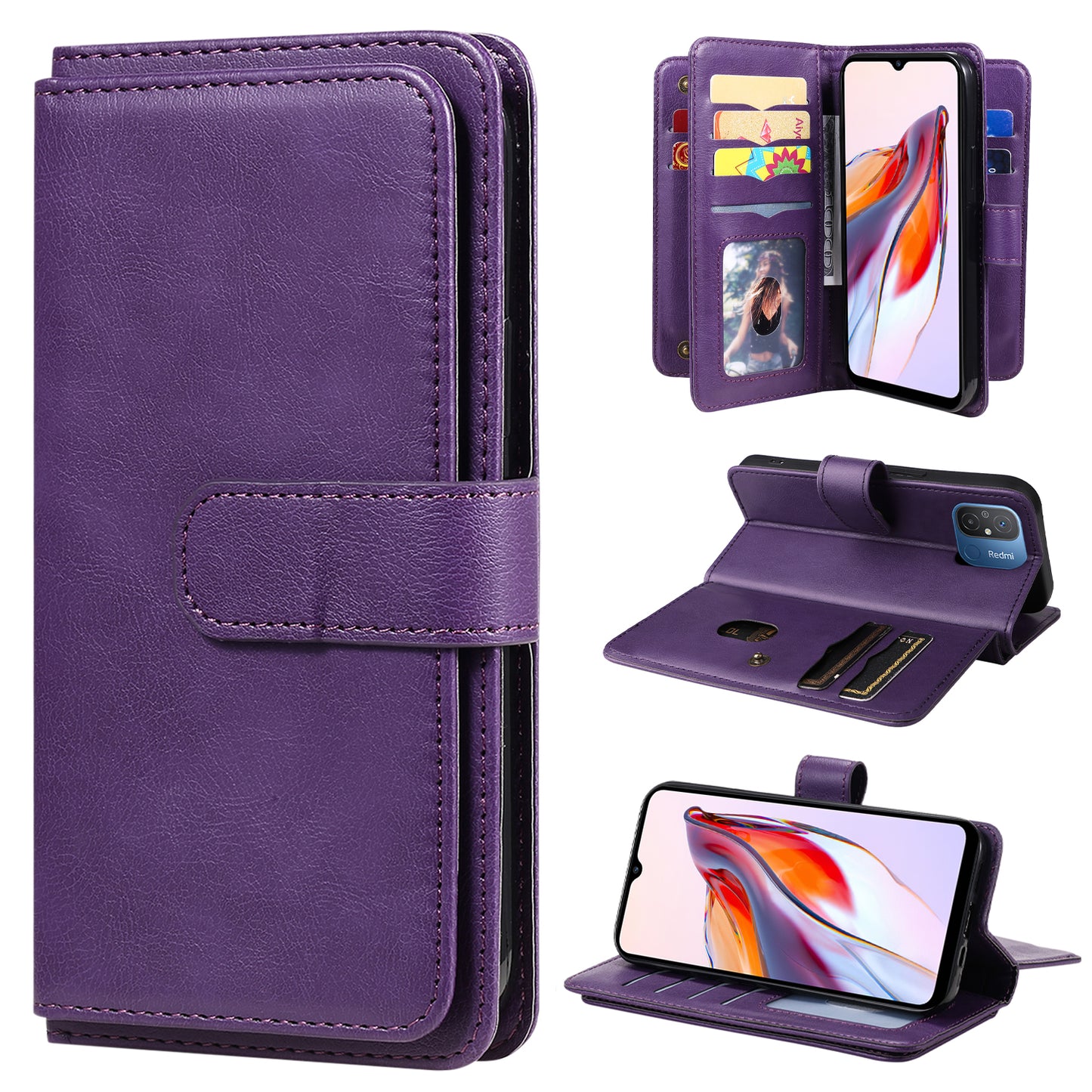 KT Multi-functional Series-1 for Xiaomi Redmi 12C 4G / 11A 4G Leather Phone Cover 10 Card Slots Stand Wallet Case