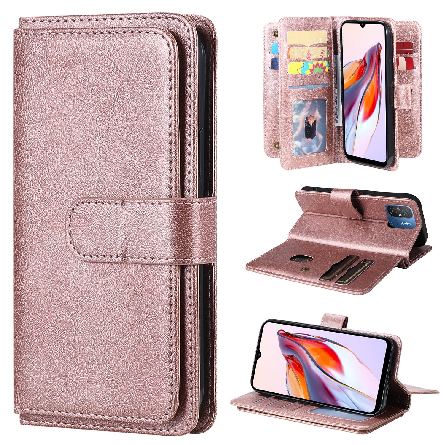 KT Multi-functional Series-1 for Xiaomi Redmi 12C 4G / 11A 4G Leather Phone Cover 10 Card Slots Stand Wallet Case