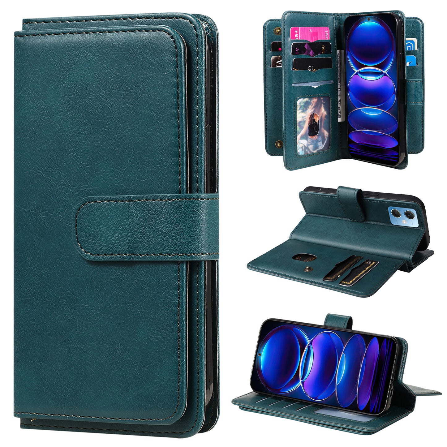 Phone Case for Xiaomi Redmi Note 12 5G (India) / (China) / (Global) / Poco X5 5G KT Multi-functional Series-1 10 Card Slots Leather Cover