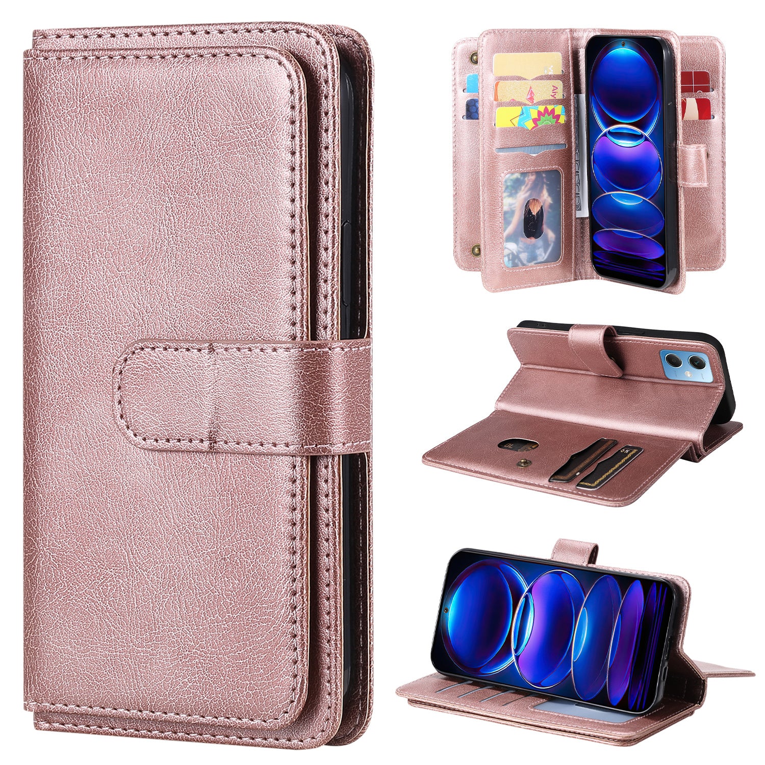 Phone Case for Xiaomi Redmi Note 12 5G (India) / (China) / (Global) / Poco X5 5G KT Multi-functional Series-1 10 Card Slots Leather Cover