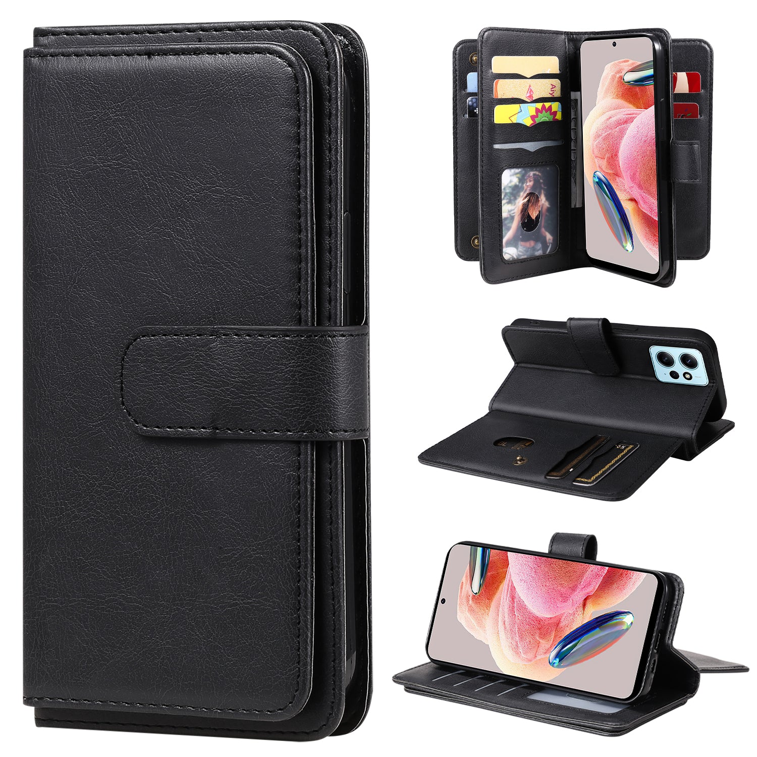 KT Multi-functional Series-1 for Xiaomi Redmi Note 12 4G Wallet Leather Case 10 Card Slots Stand Phone Cover