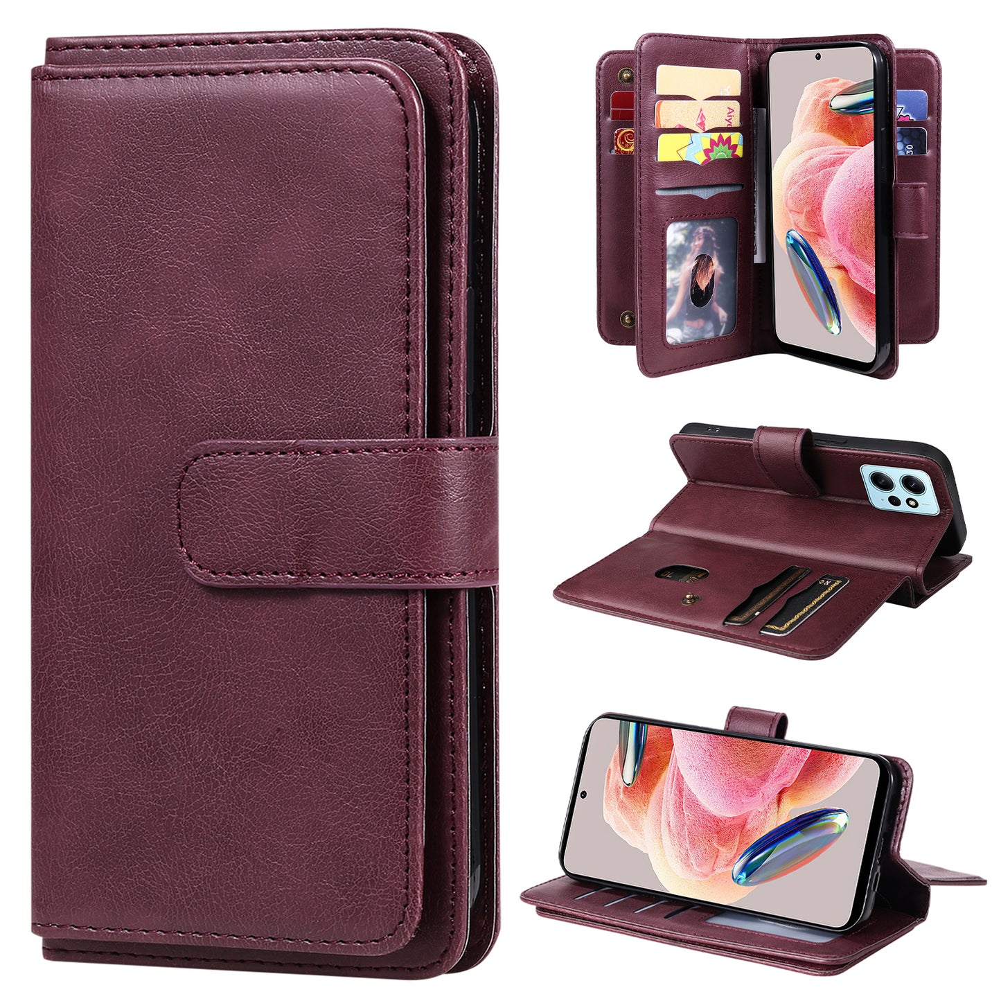 KT Multi-functional Series-1 for Xiaomi Redmi Note 12 4G Wallet Leather Case 10 Card Slots Stand Phone Cover