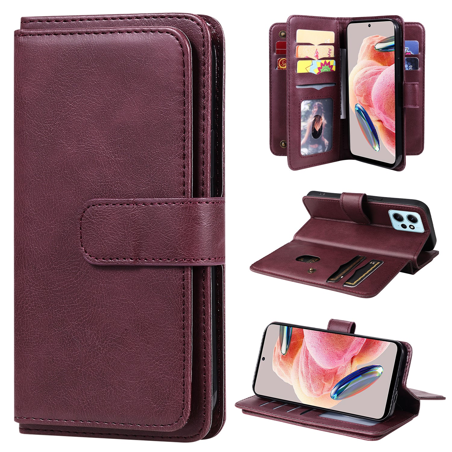 KT Multi-functional Series-1 for Xiaomi Redmi Note 12 4G Wallet Leather Case 10 Card Slots Stand Phone Cover