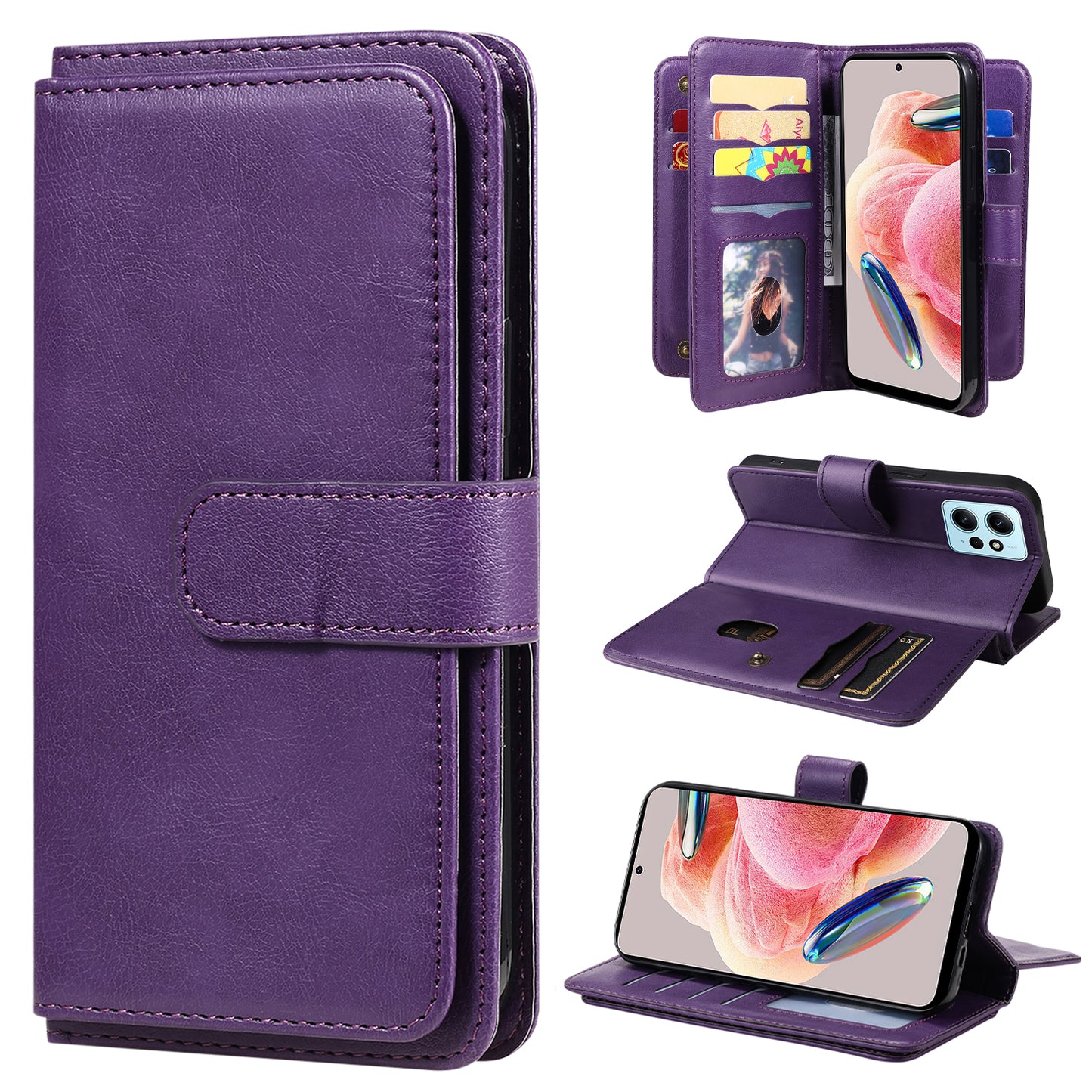 KT Multi-functional Series-1 for Xiaomi Redmi Note 12 4G Wallet Leather Case 10 Card Slots Stand Phone Cover
