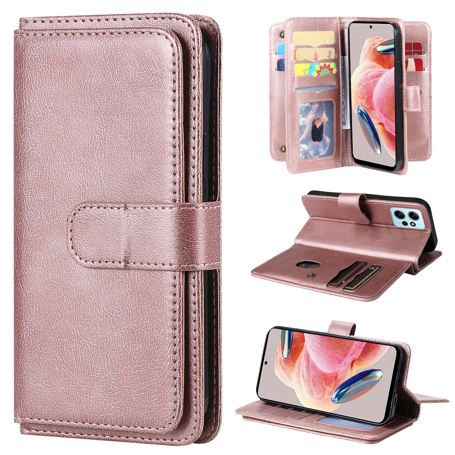 KT Multi-functional Series-1 for Xiaomi Redmi Note 12 4G Wallet Leather Case 10 Card Slots Stand Phone Cover