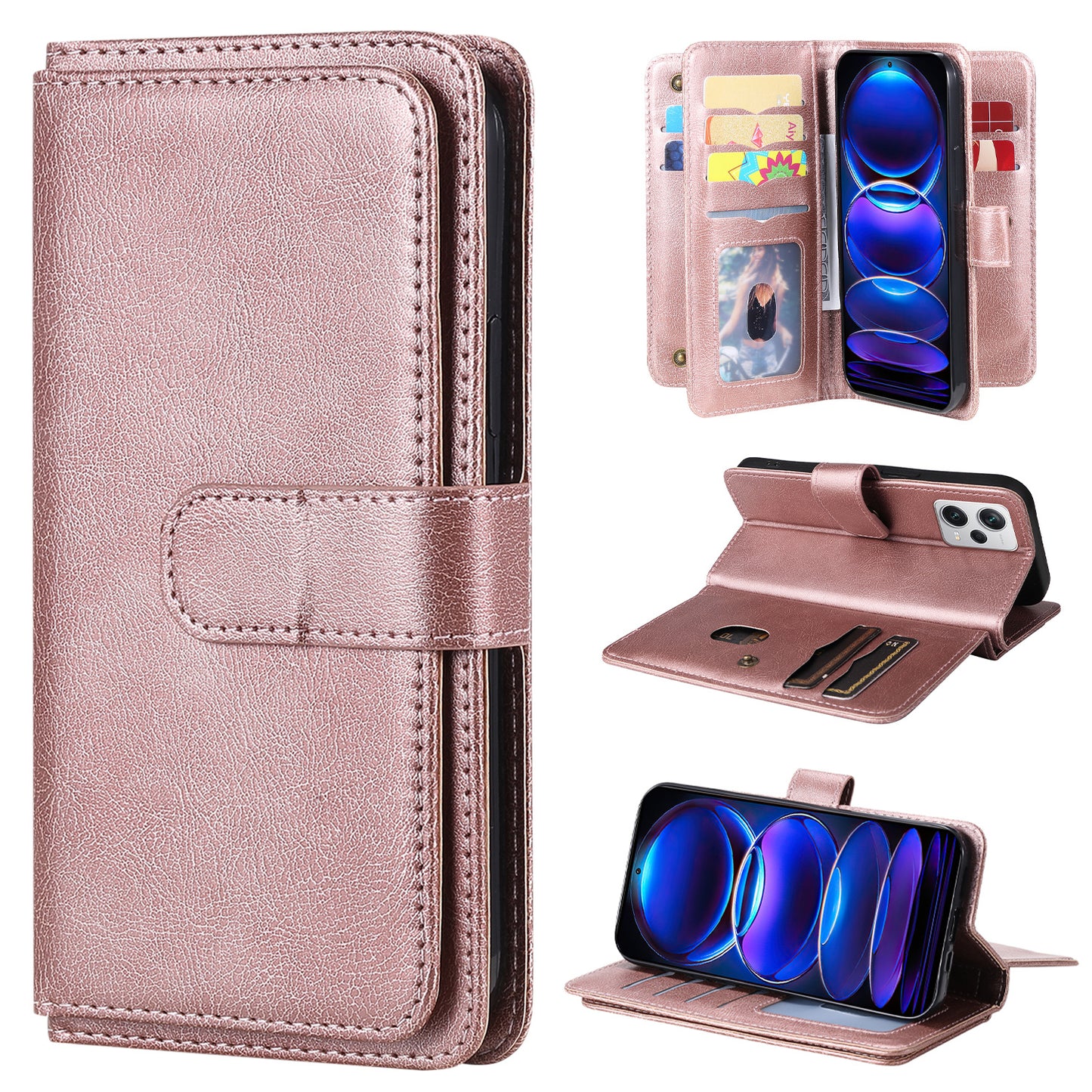 Leather Case for Xiaomi Poco X5 Pro 5G /  Xiaomi Redmi Note 12 Pro Speed 5G / Note 12 Pro 5G KT Multi-functional Series-1 10 Card Slots Phone Cover