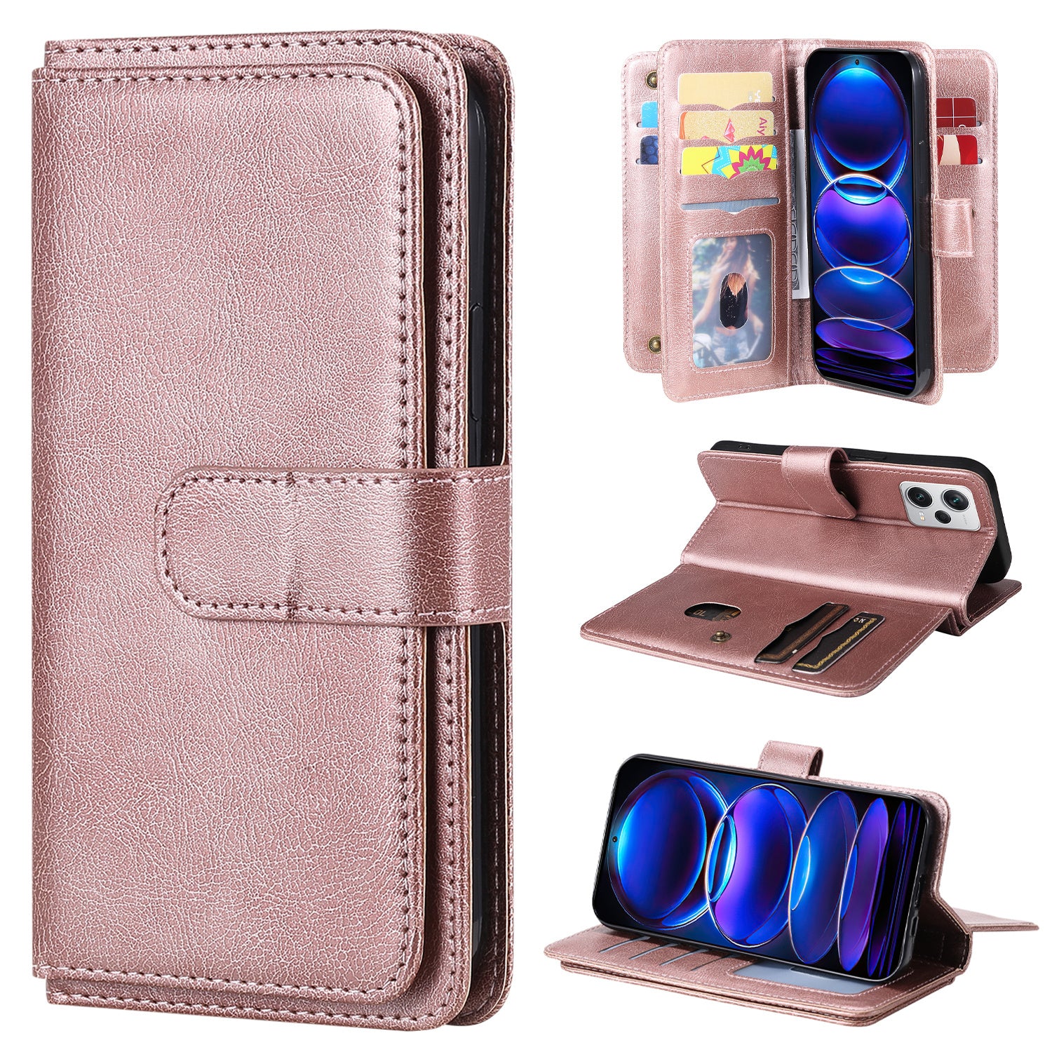 Leather Case for Xiaomi Poco X5 Pro 5G /  Xiaomi Redmi Note 12 Pro Speed 5G / Note 12 Pro 5G KT Multi-functional Series-1 10 Card Slots Phone Cover