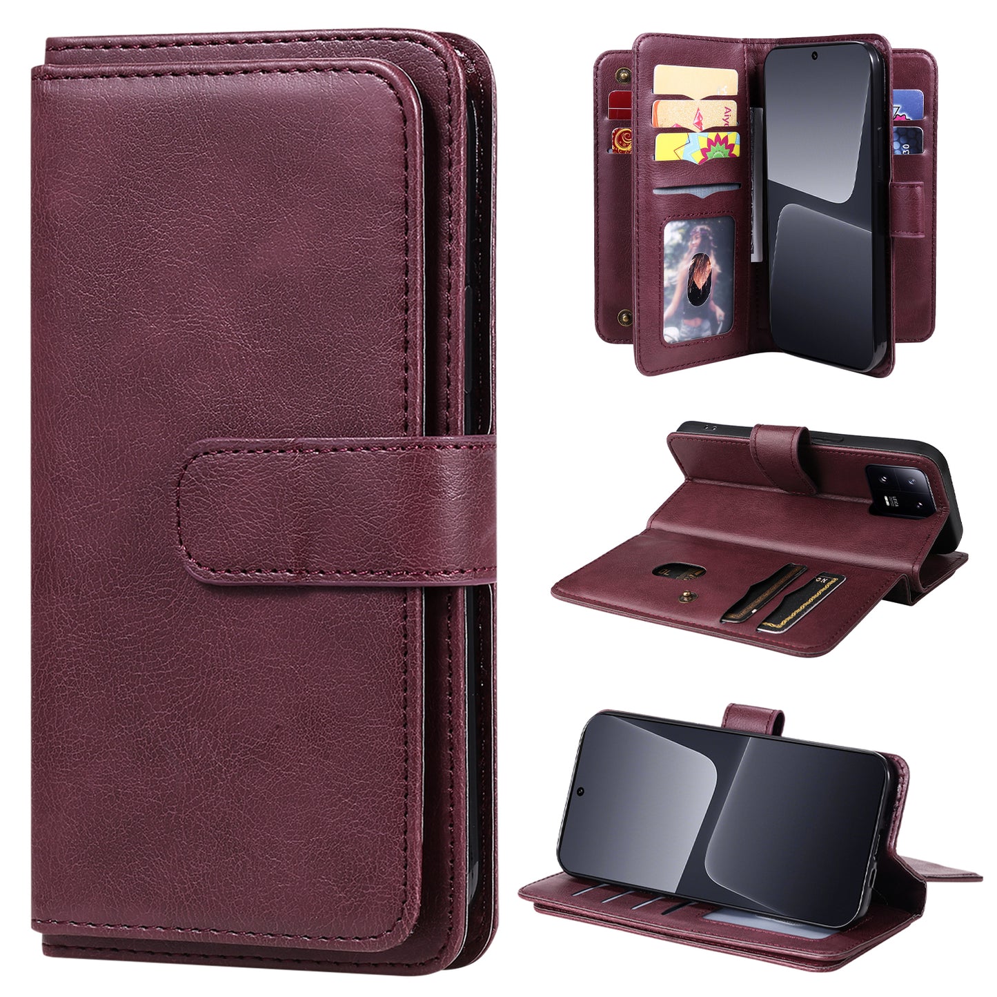 KT Multi-functional Series-1 for Xiaomi 13 Pro 5G Leather Case Stand Wallet Phone Cover with 10 Card Slots