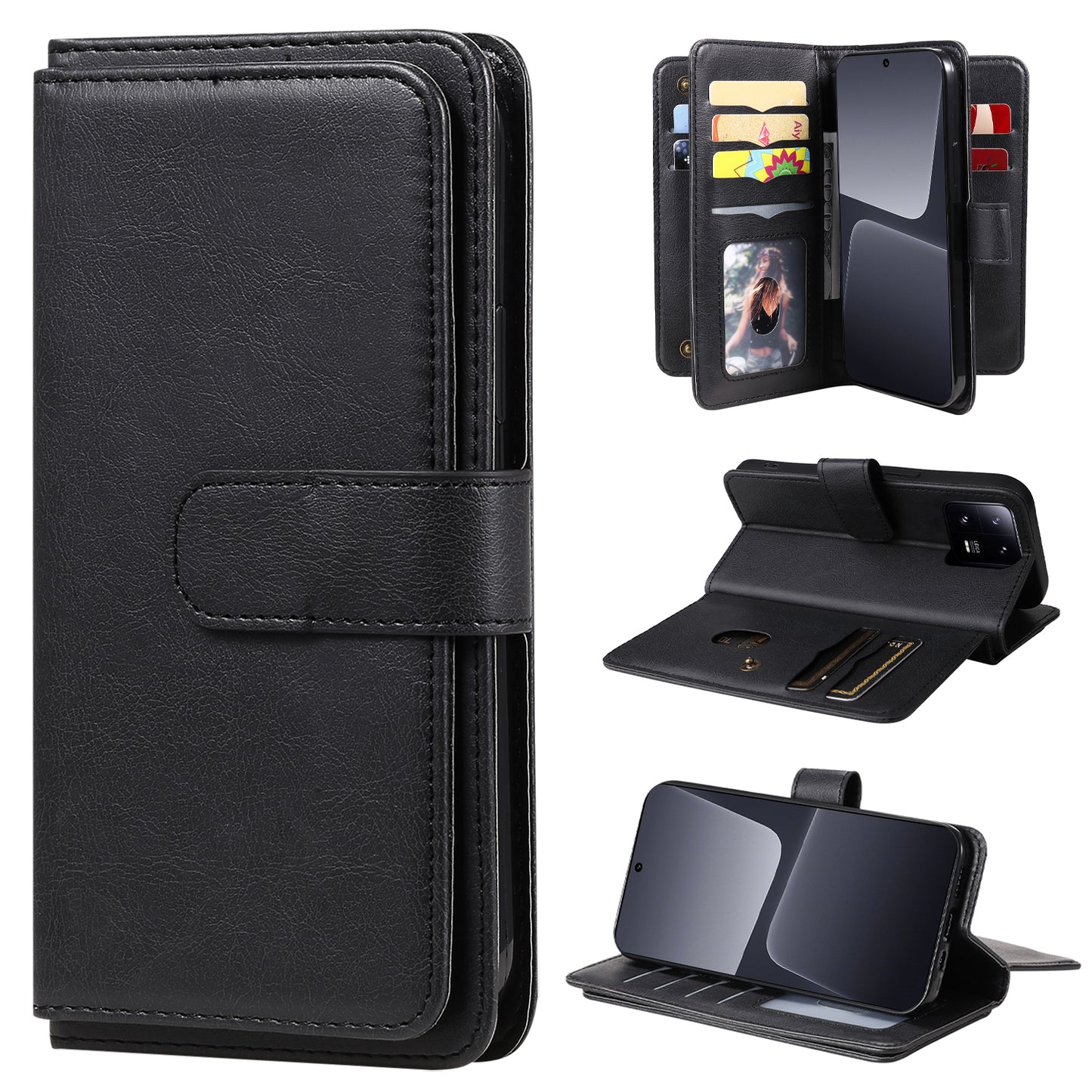 KT Multi-functional Series-1 for Xiaomi 13 Pro 5G Leather Case Stand Wallet Phone Cover with 10 Card Slots