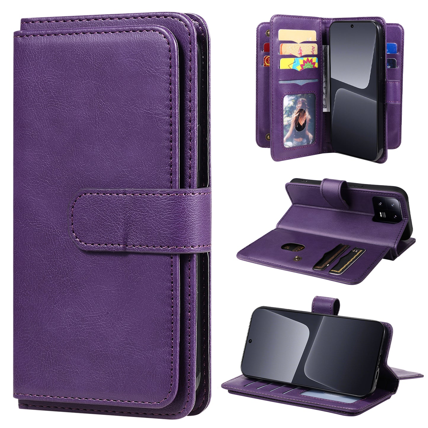 KT Multi-functional Series-1 for Xiaomi 13 Pro 5G Leather Case Stand Wallet Phone Cover with 10 Card Slots