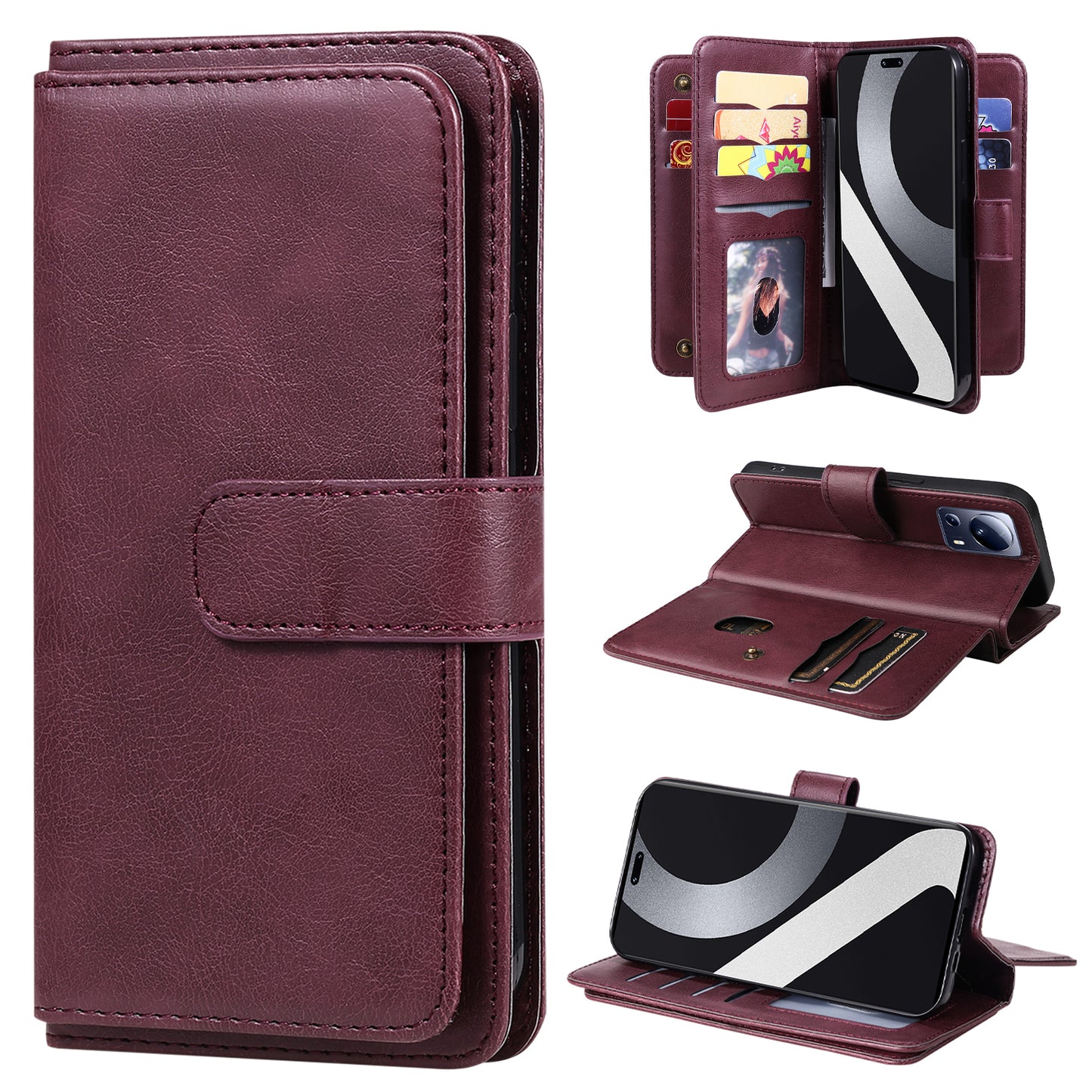 KT Multi-functional Series-1 for Xiaomi 13 Lite / Civi 2 5G Wallet Phone Cover 10 Card Slots Leather Stand Case
