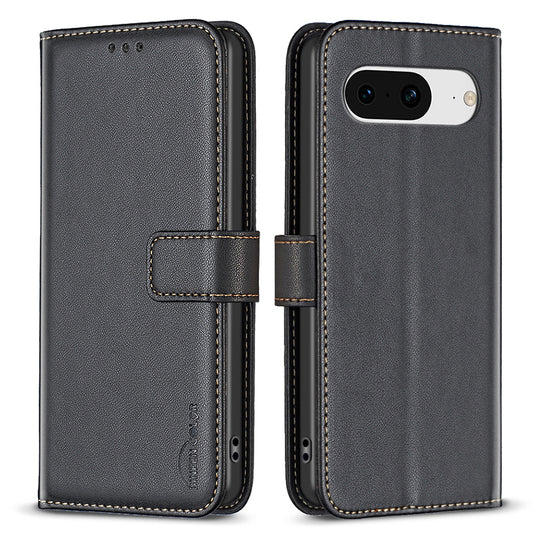 BINFEN COLOR BF17 For Google Pixel 8 Leather Stand Case Cell Phone Wallet Protective Cover