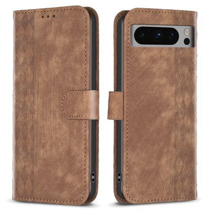 For Google Pixel 8 Pro PU Leather Phone Case Grid Pattern Imprinted Phone Cover with Stand Wallet