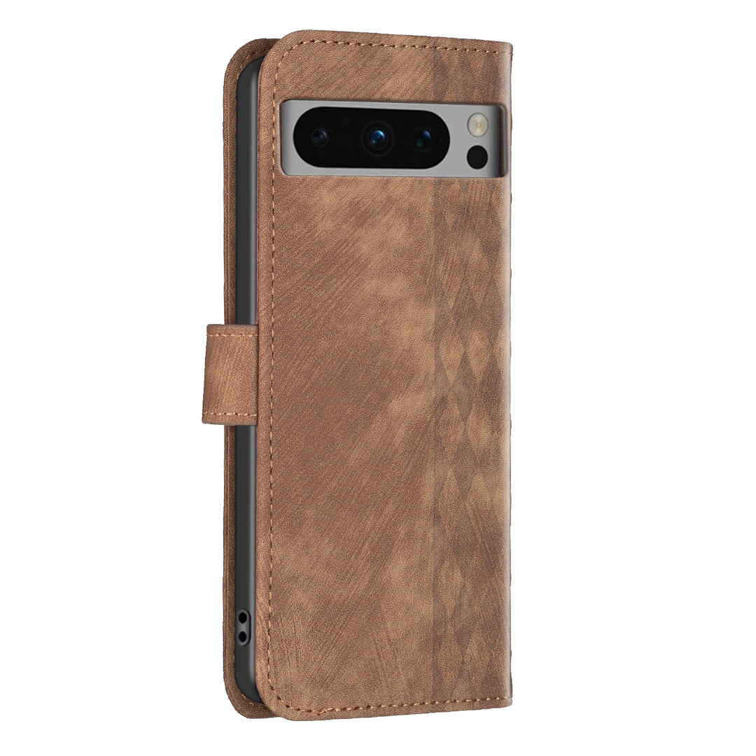For Google Pixel 8 Pro PU Leather Phone Case Grid Pattern Imprinted Phone Cover with Stand Wallet