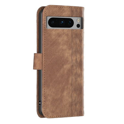 For Google Pixel 8 Pro PU Leather Phone Case Grid Pattern Imprinted Phone Cover with Stand Wallet