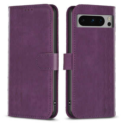 For Google Pixel 8 Pro PU Leather Phone Case Grid Pattern Imprinted Phone Cover with Stand Wallet
