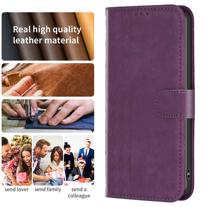 For Google Pixel 8 Pro PU Leather Phone Case Grid Pattern Imprinted Phone Cover with Stand Wallet