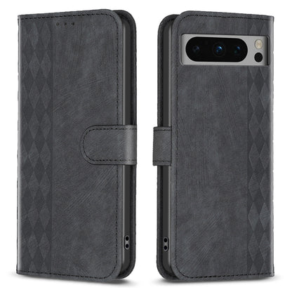 For Google Pixel 8 Pro PU Leather Phone Case Grid Pattern Imprinted Phone Cover with Stand Wallet