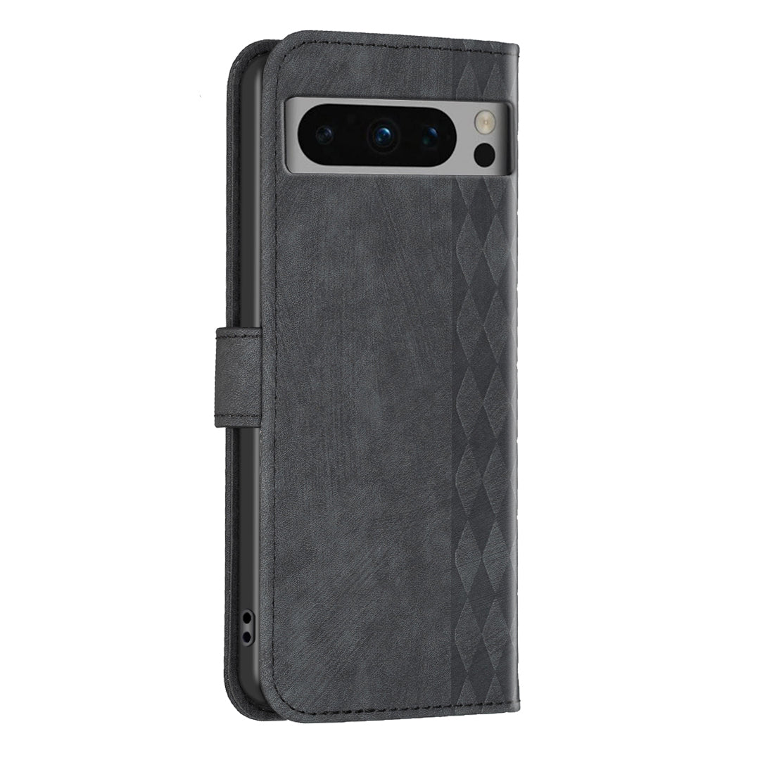 For Google Pixel 8 Pro PU Leather Phone Case Grid Pattern Imprinted Phone Cover with Stand Wallet