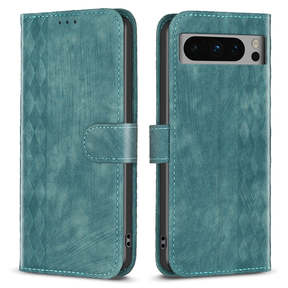 For Google Pixel 8 Pro PU Leather Phone Case Grid Pattern Imprinted Phone Cover with Stand Wallet