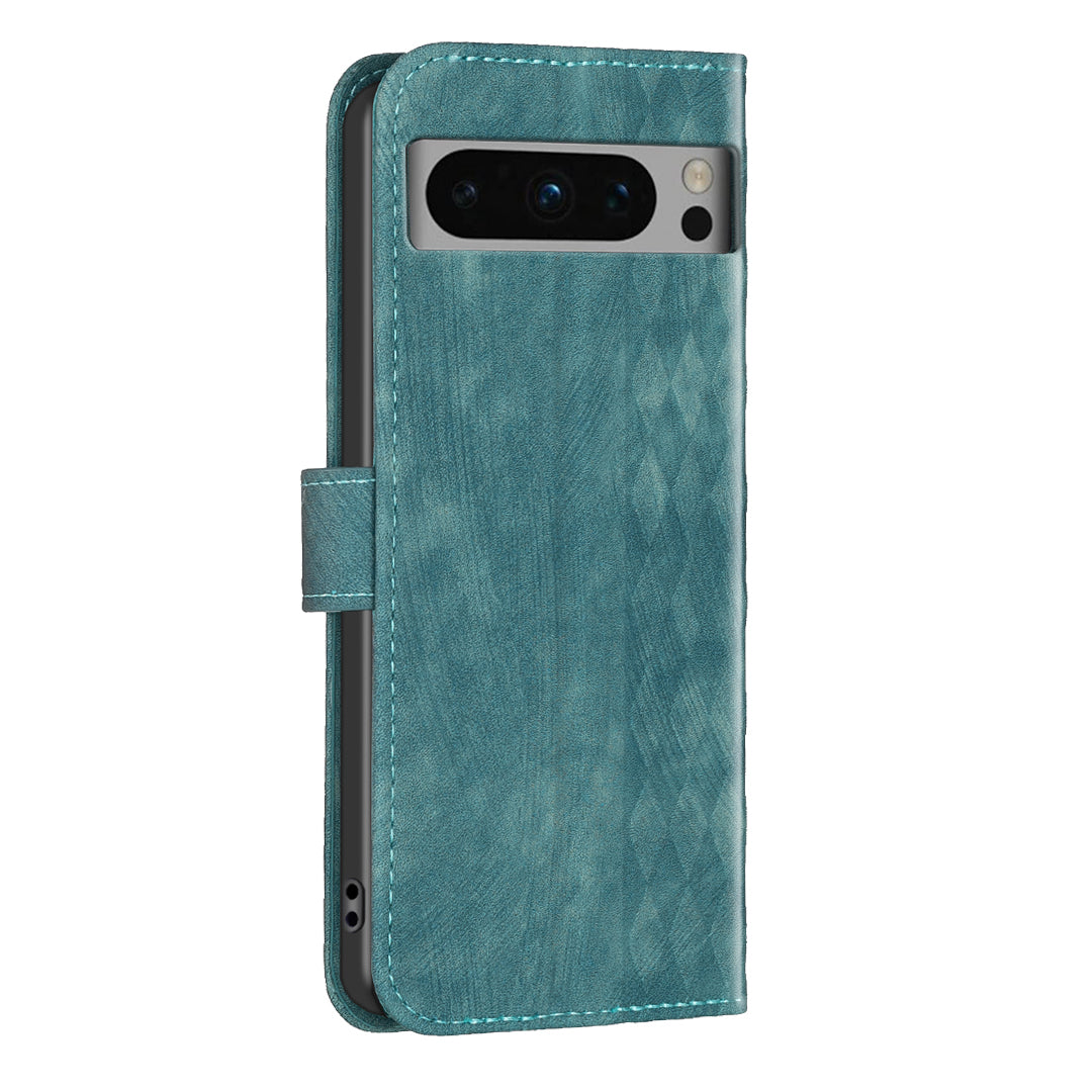 For Google Pixel 8 Pro PU Leather Phone Case Grid Pattern Imprinted Phone Cover with Stand Wallet