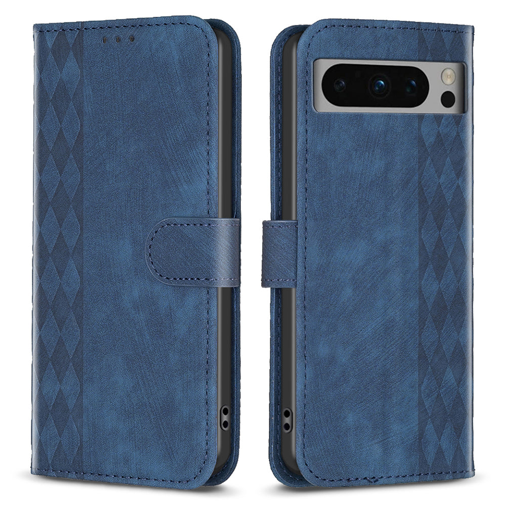 For Google Pixel 8 Pro PU Leather Phone Case Grid Pattern Imprinted Phone Cover with Stand Wallet