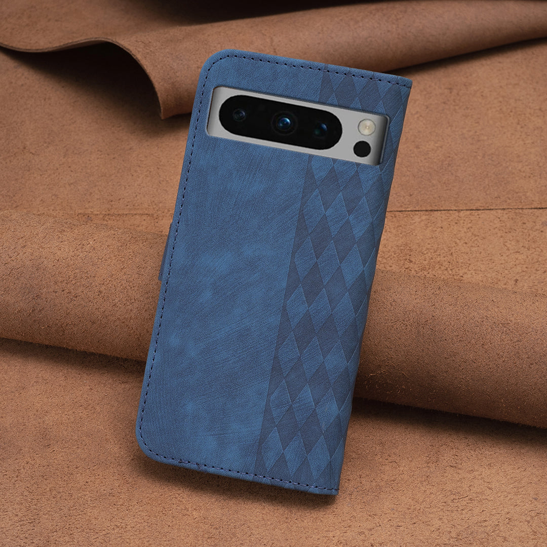 For Google Pixel 8 Pro PU Leather Phone Case Grid Pattern Imprinted Phone Cover with Stand Wallet