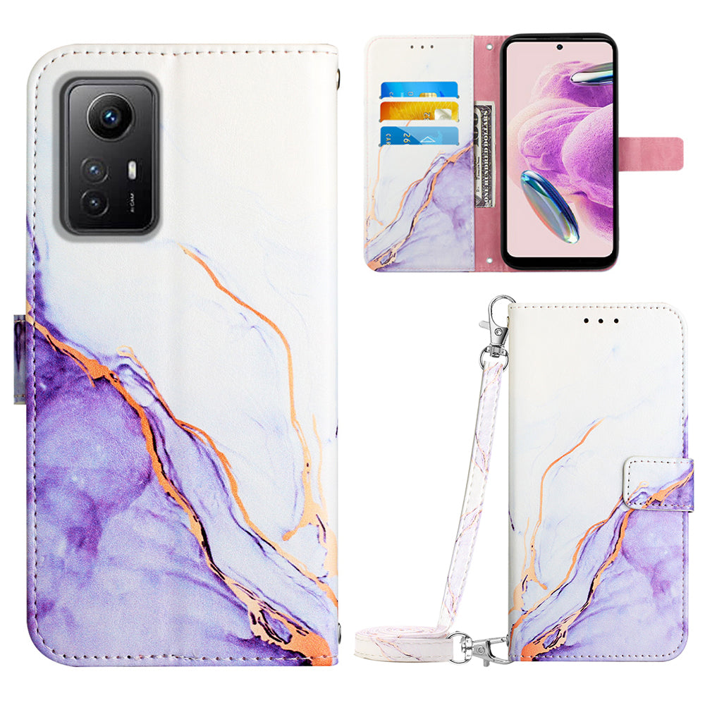 For Xiaomi Redmi Note 12S 4G YB Pattern Printing Leather Series-6 Phone Cover Stand Wallet Marble Pattern Phone Case