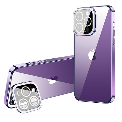 VOERO For iPhone 12 Pro Electroplating TPU Phone Case Glass Camera Film Kickstand Back Cover