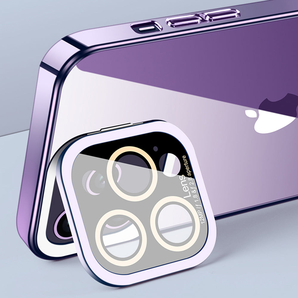 VOERO For iPhone 12 Pro Electroplating TPU Phone Case Glass Camera Film Kickstand Back Cover