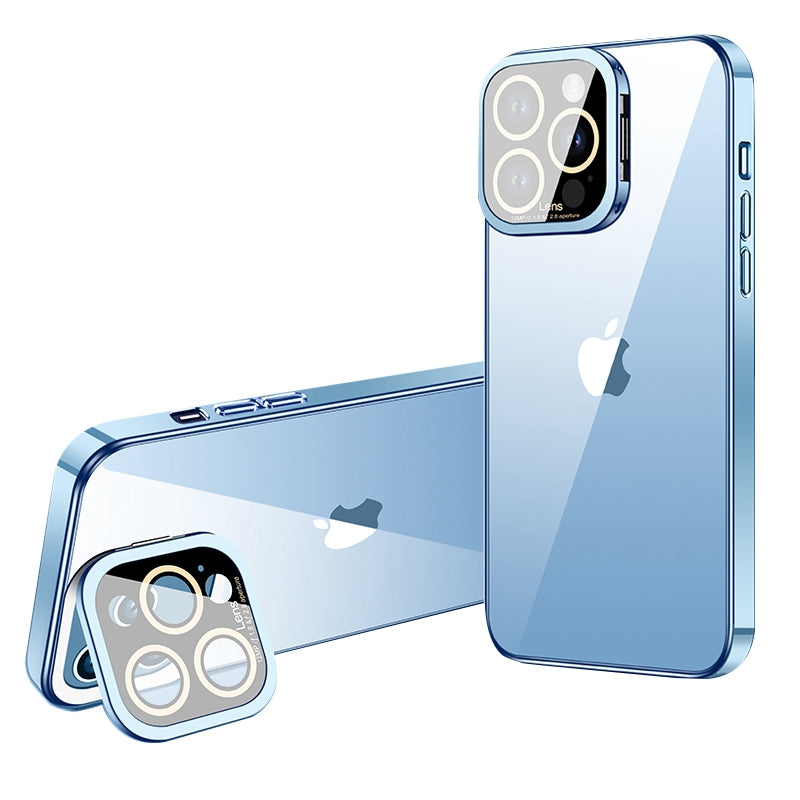 VOERO For iPhone 12 Pro Electroplating TPU Phone Case Glass Camera Film Kickstand Back Cover