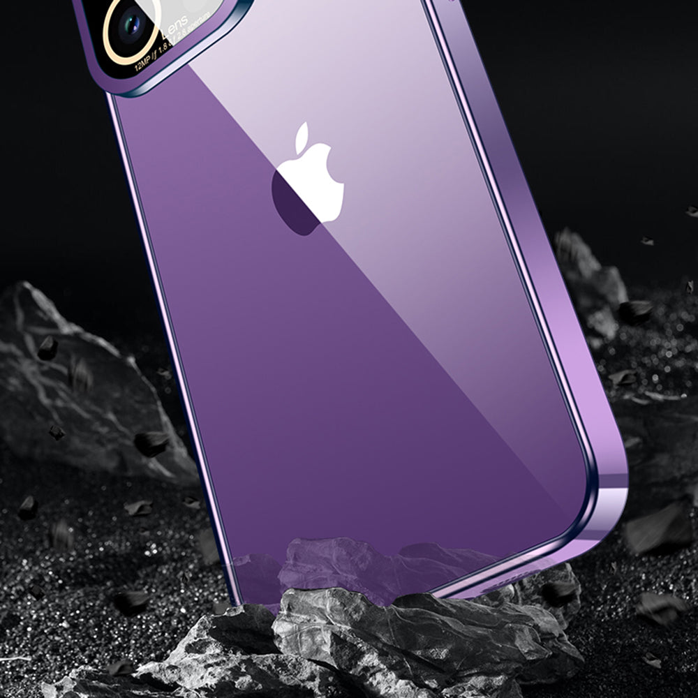 VOERO For iPhone 12 Pro Electroplating TPU Phone Case Glass Camera Film Kickstand Back Cover