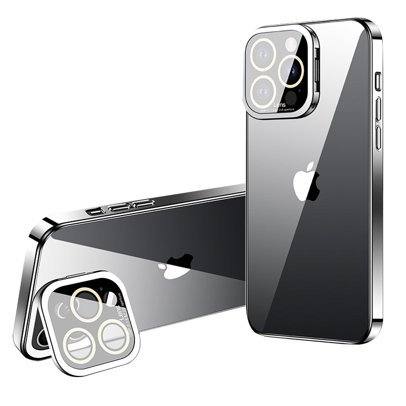 VOERO For iPhone 12 Pro Electroplating TPU Phone Case Glass Camera Film Kickstand Back Cover