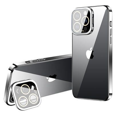 VOERO For iPhone 12 Pro Electroplating TPU Phone Case Glass Camera Film Kickstand Back Cover