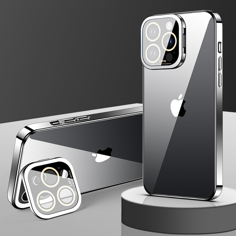 VOERO For iPhone 12 Pro Electroplating TPU Phone Case Glass Camera Film Kickstand Back Cover