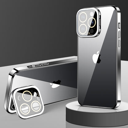 VOERO For iPhone 12 Pro Electroplating TPU Phone Case Glass Camera Film Kickstand Back Cover