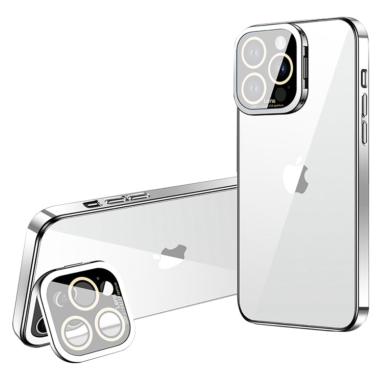VOERO For iPhone 12 Pro Electroplating TPU Phone Case Glass Camera Film Kickstand Back Cover