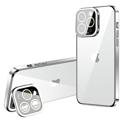 VOERO For iPhone 12 Pro Electroplating TPU Phone Case Glass Camera Film Kickstand Back Cover